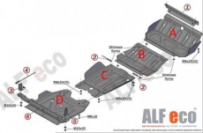 Защита алюминиевая Alfeco для радиатора, редуктора переднего моста, КПП и раздатки Mitsubishi L200 V 2016.07-2019